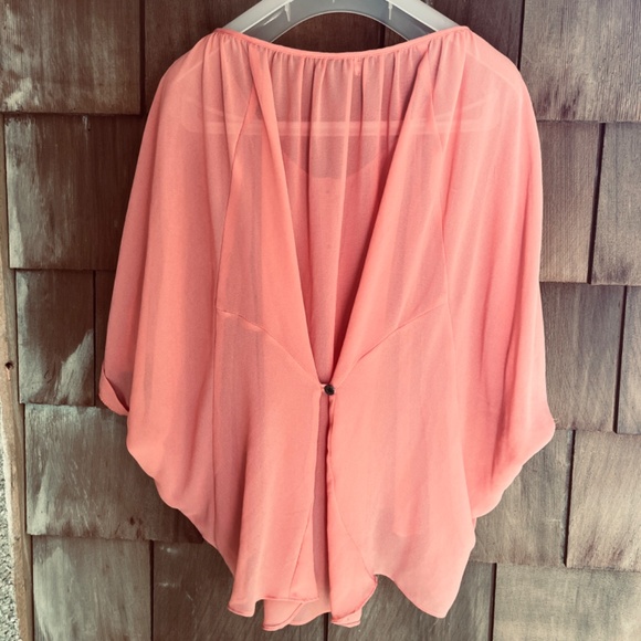 Papillon Blanc Chiffon Poncho Dolman 3/4 Sleeves One Size Apricot Colour - Picture 5 of 10